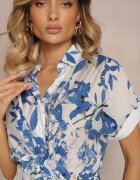 melya by melody Rochie Albastru-Alb cu Legătură în Talie Decorată cu Imprimeu Abstract Namsalia