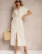 melya by melody Rochie bej din bumbac cu partea superioară tip cămașă cu talia strânsă Viklia