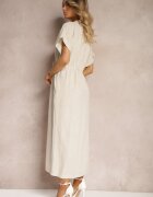 melya by melody Rochie bej din bumbac cu partea superioară tip cămașă cu talia strânsă Viklia