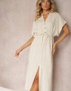 melya by melody Rochie bej din bumbac cu partea superioară tip cămașă cu talia strânsă Viklia