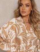 melya by melody Rochie Bej Evazată Tip Cămașă cu închidere nasturi și Volan Kelloena