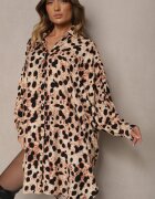 melya by melody Rochie bej tip cămașă cu imprimeu leopard croială liliac din viscoză cu in Emindara