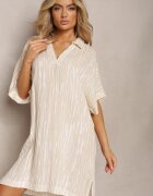 melya by melody Rochie Bej Tip cutie din in și bumbac cu guler Umstalia