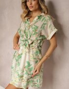melya by melody Rochie Bej-Verde cu Legare în Talie Decorată cu Imprimeu Abstract Namsalia