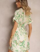 melya by melody Rochie Bej-Verde cu Legare în Talie Decorată cu Imprimeu Abstract Namsalia