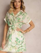 melya by melody Rochie Bej-Verde cu Legare în Talie Decorată cu Imprimeu Abstract Namsalia
