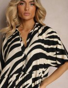 melya by melody Rochie cămașă Alb-Negru cu Mâneci Liliac și Nasturi Cesolla