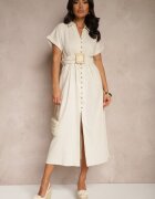 melya by melody Rochie cămașă Bej deschis din bumbac cu mânecă scurtă cu cordon din material Celirna