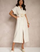 melya by melody Rochie cămașă Bej deschis din bumbac cu mânecă scurtă cu cordon din material Celirna