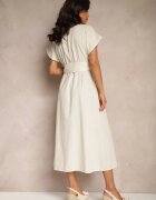 melya by melody Rochie cămașă Bej deschis din bumbac cu mânecă scurtă cu cordon din material Celirna