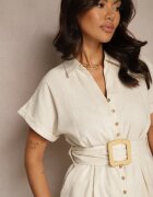melya by melody Rochie cămașă Bej deschis din bumbac cu mânecă scurtă cu cordon din material Celirna