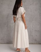 melya by melody Rochie-cămașă din bumbac cu dungi decorative și buzunare Ageusa Bej