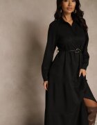 melya by melody Rochie cămașă Neagră din viscoză decorată cu curea Retelsa