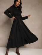 melya by melody Rochie cămașă Neagră din viscoză decorată cu curea Retelsa