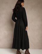 melya by melody Rochie cămașă Neagră din viscoză decorată cu curea Retelsa