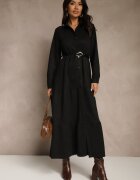 melya by melody Rochie cămașă Neagră din viscoză decorată cu curea Retelsa