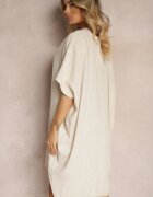 melya by melody Rochie Dreaptă Bej din bumbac cu mânecă scurtă și decolteu triunghiular Vikana