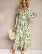 melya by melody Rochie Evazată Verde Tip Cămașă cu Închidere cu Nasturi și Volan Kelloena