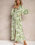 melya by melody Rochie Evazată Verde Tip Cămașă cu Închidere cu Nasturi și Volan Kelloena