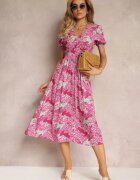 melya by melody Rochie Fucsia din viscoză Midi cu mâneci scurte și decolteu adânc Emsle