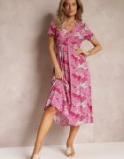 melya by melody Rochie Fucsia din viscoză Midi cu mâneci scurte și decolteu adânc Emsle