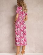 melya by melody Rochie Fucsia din viscoză Midi cu mâneci scurte și decolteu adânc Emsle