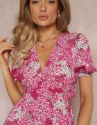 melya by melody Rochie Fucsia din viscoză Midi cu mâneci scurte și decolteu adânc Emsle