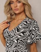 melya by melody Rochie Mini Evazată Negru-Albă din Vâscoză Decorată cu Imprimeu Hipnotizant Aluraisa