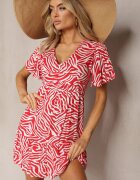 melya by melody Rochie Mini Evazată Roșie din Viscoză Decorată cu Print Hipnotizant Aluraisa