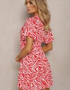 melya by melody Rochie Mini Evazată Roșie din Viscoză Decorată cu Print Hipnotizant Aluraisa