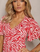melya by melody Rochie Mini Evazată Roșie din Viscoză Decorată cu Print Hipnotizant Aluraisa