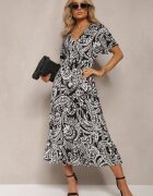 melya by melody Rochie Neagră de vară cu elastic în talie și ciucuri decorativi Aleriana