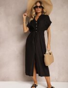 melya by melody Rochie Neagră din Bumbac cu Bluză Croială de Cămașă Strânsă în Talie Viklia