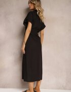 melya by melody Rochie Neagră din Bumbac cu Bluză Croială de Cămașă Strânsă în Talie Viklia