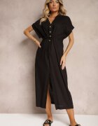 melya by melody Rochie Neagră din Bumbac cu Bluză Croială de Cămașă Strânsă în Talie Viklia