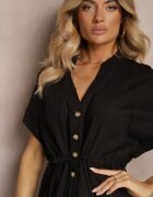 melya by melody Rochie Neagră din Bumbac cu Bluză Croială de Cămașă Strânsă în Talie Viklia