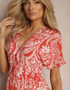 melya by melody Rochie Roșu-Bej de vară cu elastic în talie și cu ciucuri decorativi Aleriana