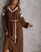 melya by melody Rochie rustică din viscoză decorată cu cordon și broderie Iropis Maro