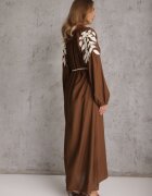 melya by melody Rochie rustică din viscoză decorată cu cordon și broderie Iropis Maro