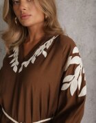 melya by melody Rochie rustică din viscoză decorată cu cordon și broderie Iropis Maro