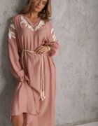 melya by melody Rochie rustică din viscoză decorată cu cordon și broderie Iropis Roz