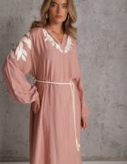 melya by melody Rochie rustică din viscoză decorată cu cordon și broderie Iropis Roz