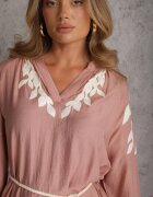 melya by melody Rochie rustică din viscoză decorată cu cordon și broderie Iropis Roz