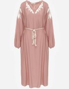 melya by melody Rochie rustică din viscoză decorată cu cordon și broderie Iropis Roz