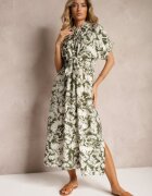 melya by melody Rochie Verde-Albă Cambrată cu elastic în talie Nasilena
