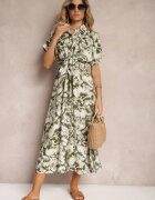 melya by melody Rochie Verde-Albă Cambrată cu elastic în talie Nasilena