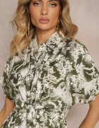 melya by melody Rochie Verde-Albă Cambrată cu elastic în talie Nasilena