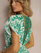 melya by melody Rochie Verde cu Decolteu cu Plasă cu Mâneci Scurte și Curea Textilă Mleasa