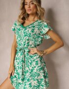melya by melody Rochie Verde cu Decolteu cu Plasă cu Mâneci Scurte și Curea Textilă Mleasa