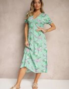 melya by melody Rochie Verde din Vâscoză Midi cu Mâneci Scurte și Decolteu Adânc Emsle